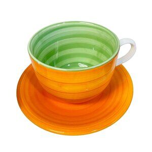 Tuscan Riviera Van Beers Design Cup & Saucer Set Hand Painted Porcelain 6.5" Dia